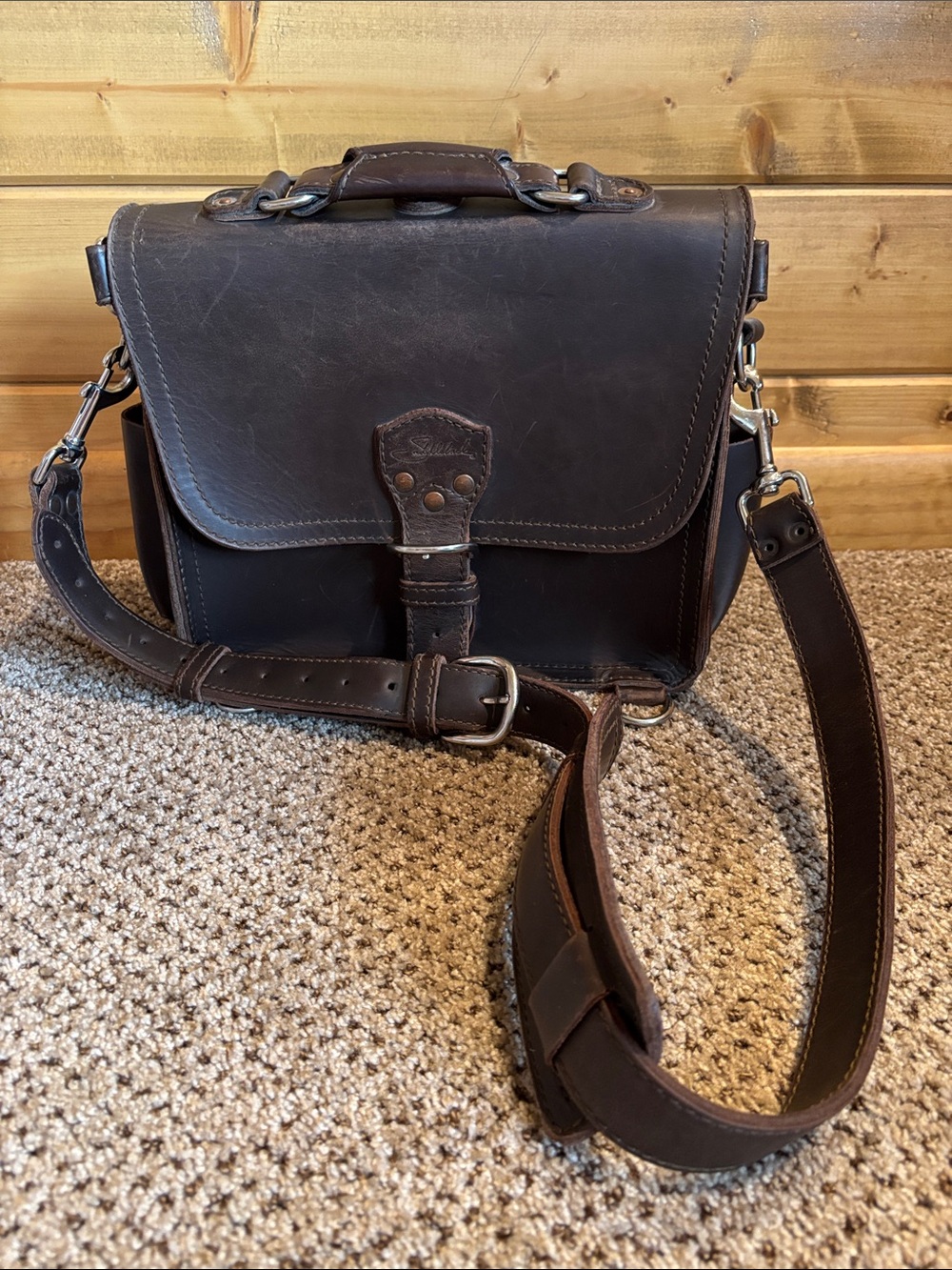 Saddleback Dark Brown Leather Messenger Bag with Adjustable Strap